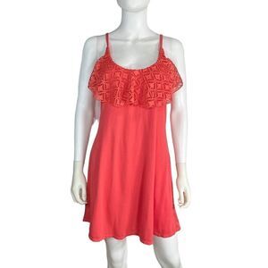 Xhilaration Orange Lace Ruffle Mini Dress Sleeveless Medium